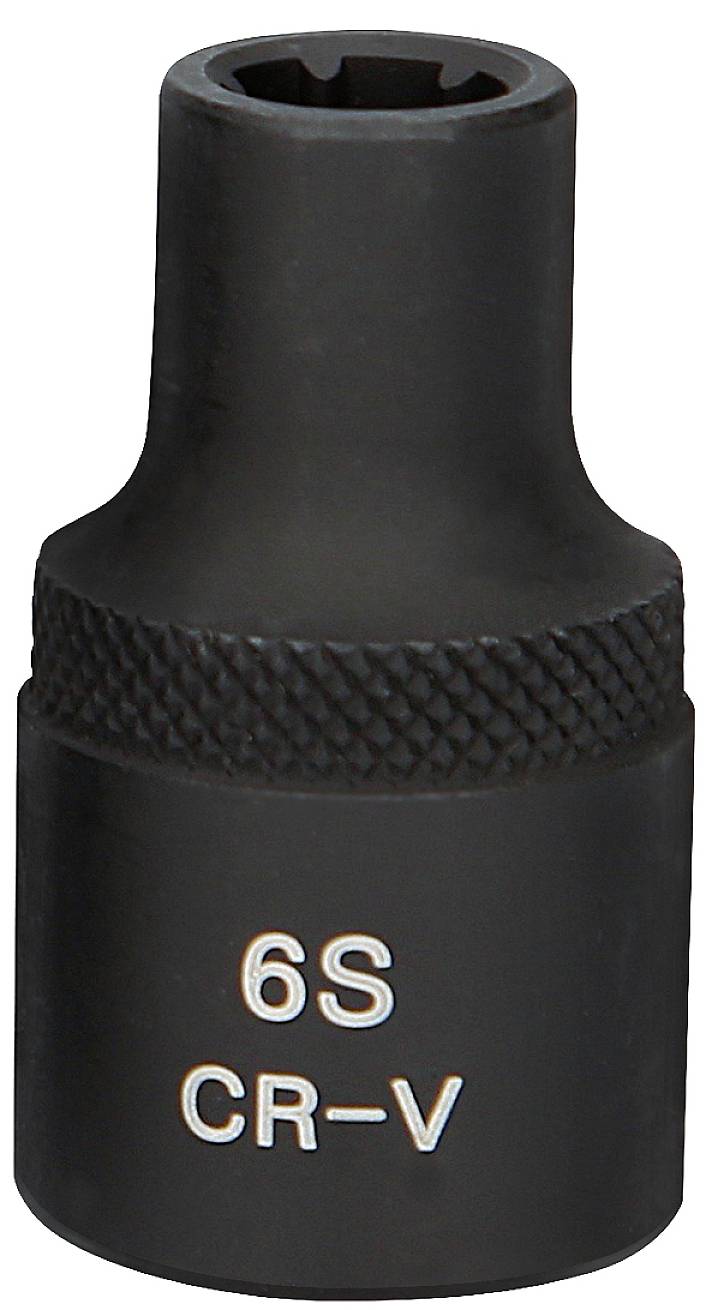 Czarna śruba z napisem '6S CR-V'. Jest wykonana ze stali chromowo-wanadowej i posiada sześciokątne zakończenie.