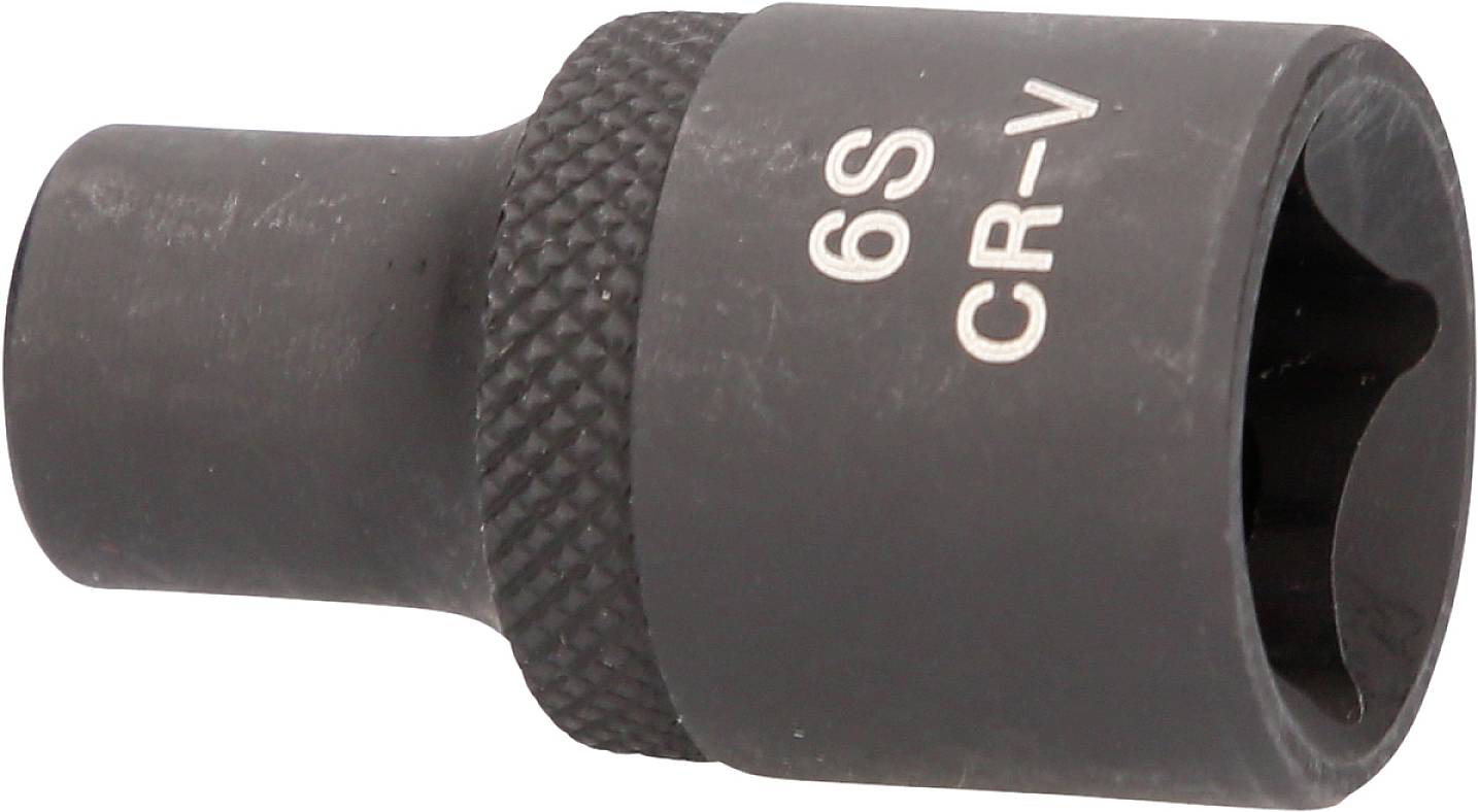 Czarna 6-milimetrowa nasadka sześciokątna z oznaczeniem '6S CR-V', przeznaczona do użycia z grzechotkami lub kluczami nasadowymi w mechanice.
