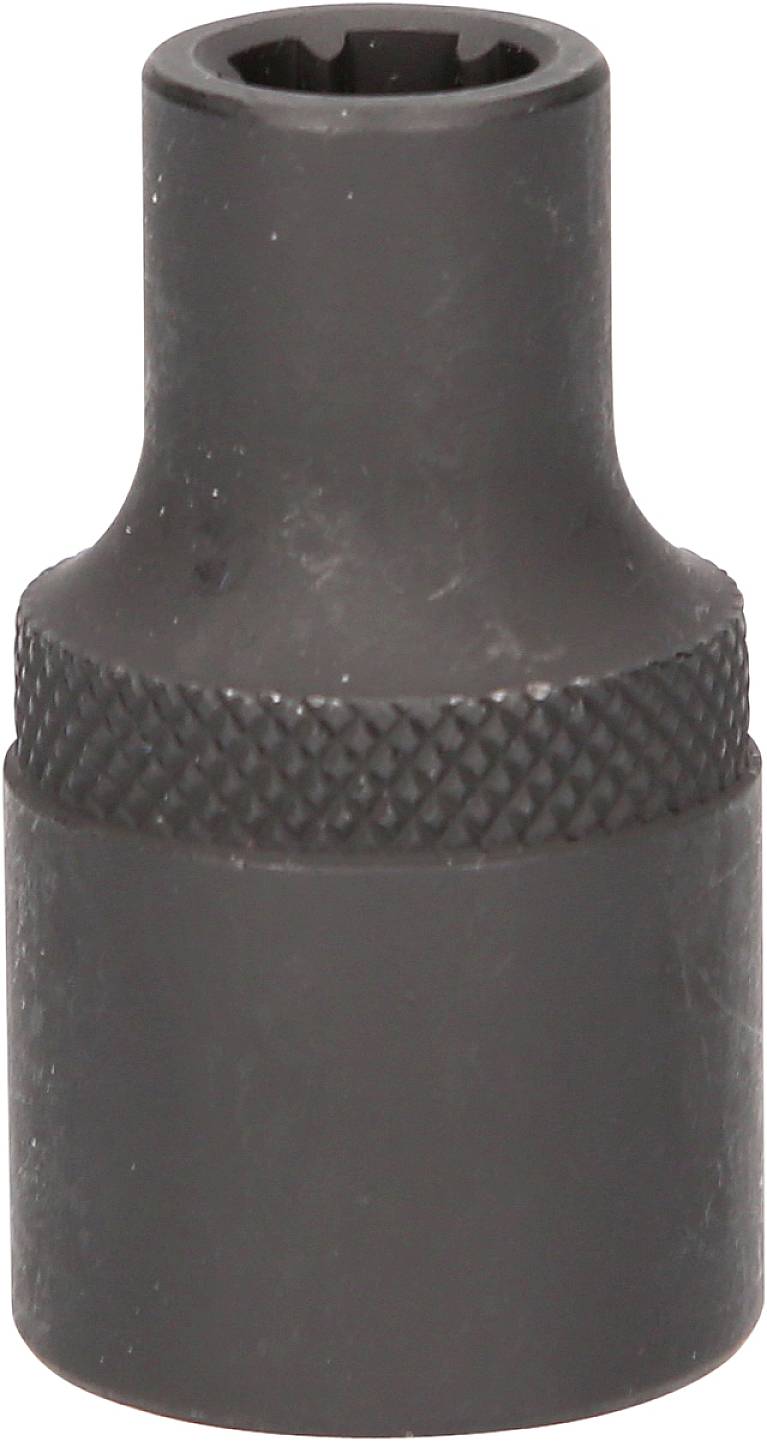 Czarny klucz nasadowy wykonany z metalu z żebrowaną strefą uchwytu, przeznaczony do sześciokątnych nakrętek lub śrub.