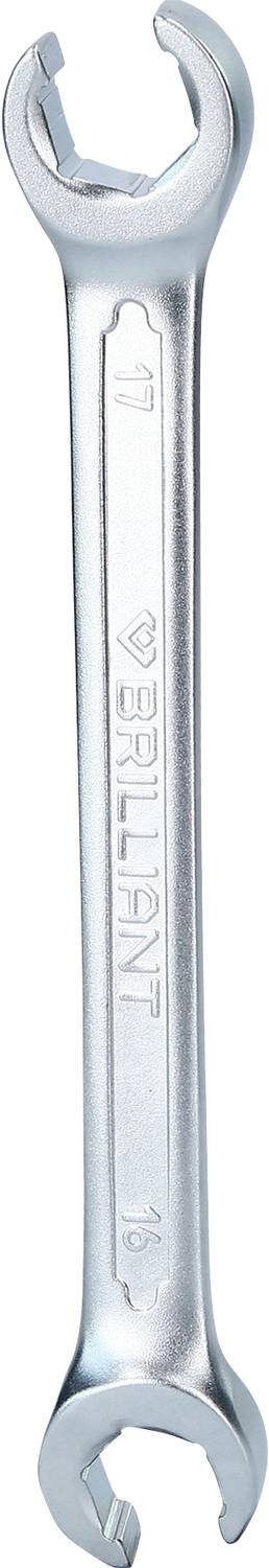 Metalowy klucz w kolorze srebrnym, z grawerunkiem 'BRILLIANT' oraz oznaczeniami rozmiaru '17' i '16'.