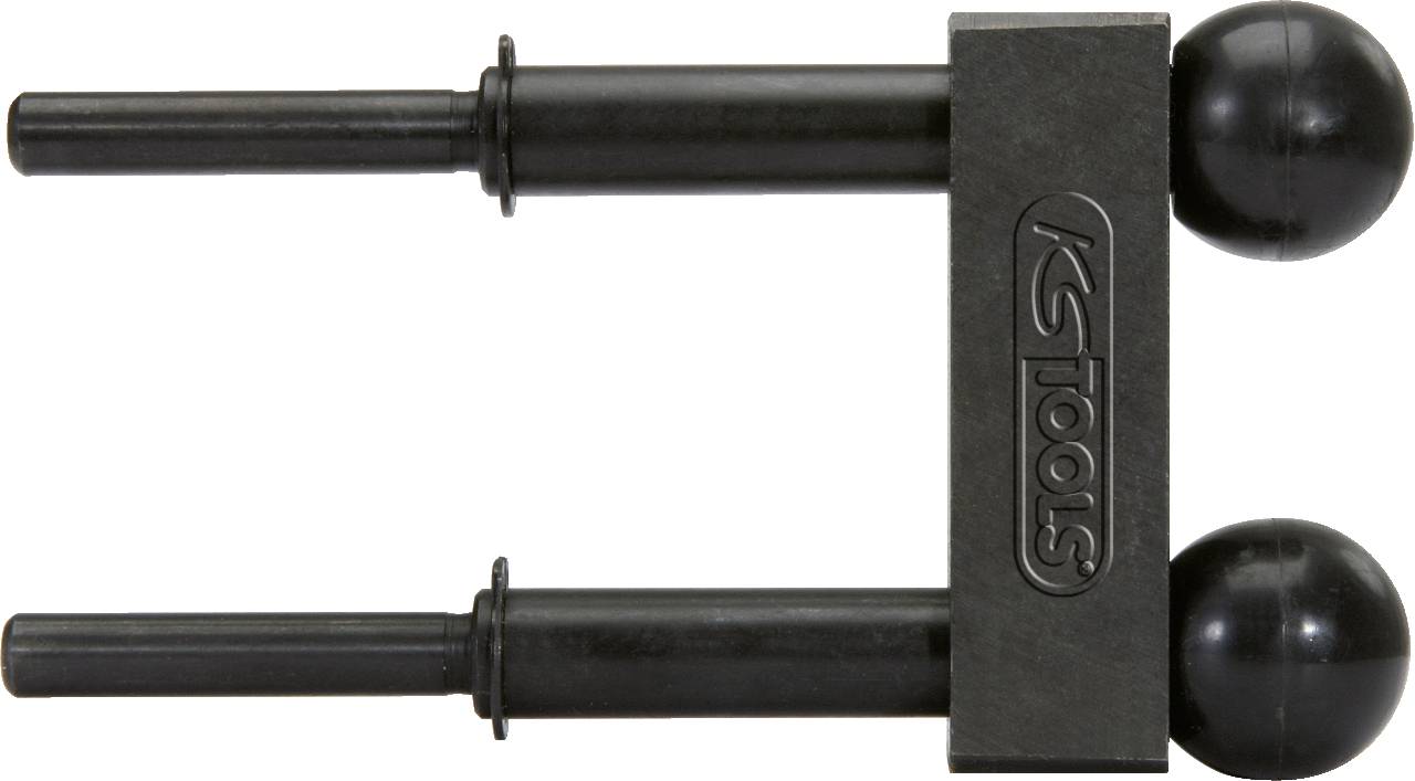 Czarne metalowe narzędzie z dwoma równoległymi uchwytami i jedną kulką na każdym końcu.