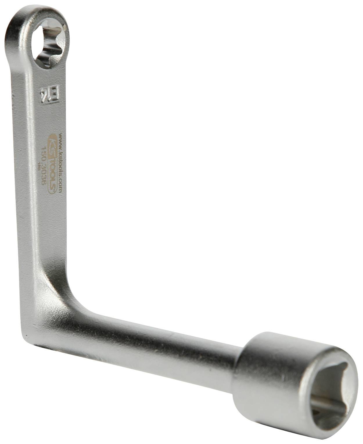 Srebrzona klucz nastawny z sześciokątem na jednym końcu i kluczem oczkowym na drugim, przydatny do prac mechanicznych.