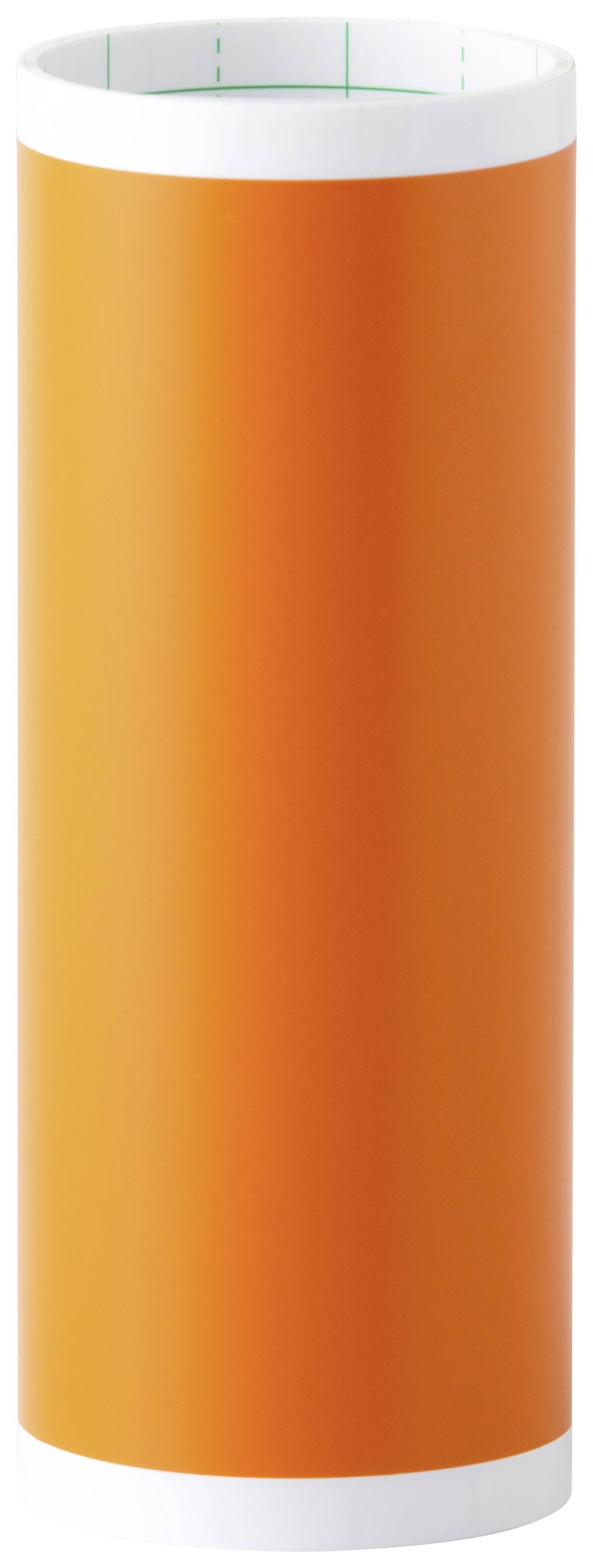 Cylindryczny, pomarańczowy pojemnik z białą krawędzią.