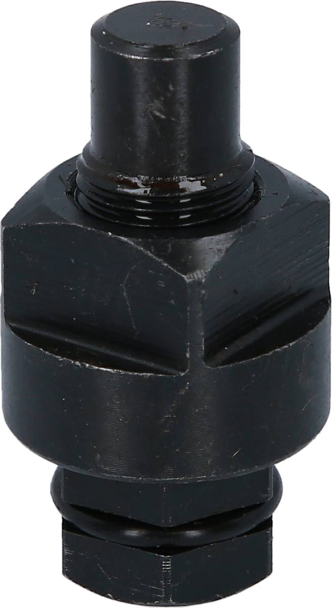 Czarny metalowy sworzeń z cylindryczną główką i gwintem gwintowanym poniżej. Stosowany przede wszystkim do połączeń mechanicznych.