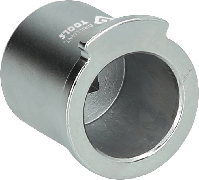 Metalowy adapter tulei prowadzącej z rowkiem na boku, przeznaczony do zamocowania w narzędziu lub urządzeniu.