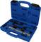 Niebieski kufer narzędziowy z różnymi czarnymi narzędziami ręcznymi, odpowiedni do specjalistycznych prac montażowych.