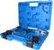 Niebieski plastikowy kufer z uporządkowanym zestawem narzędzi, w tym śrubokręty i końcówki. Kufer jest otwarty i prezentuje swą zawartość.