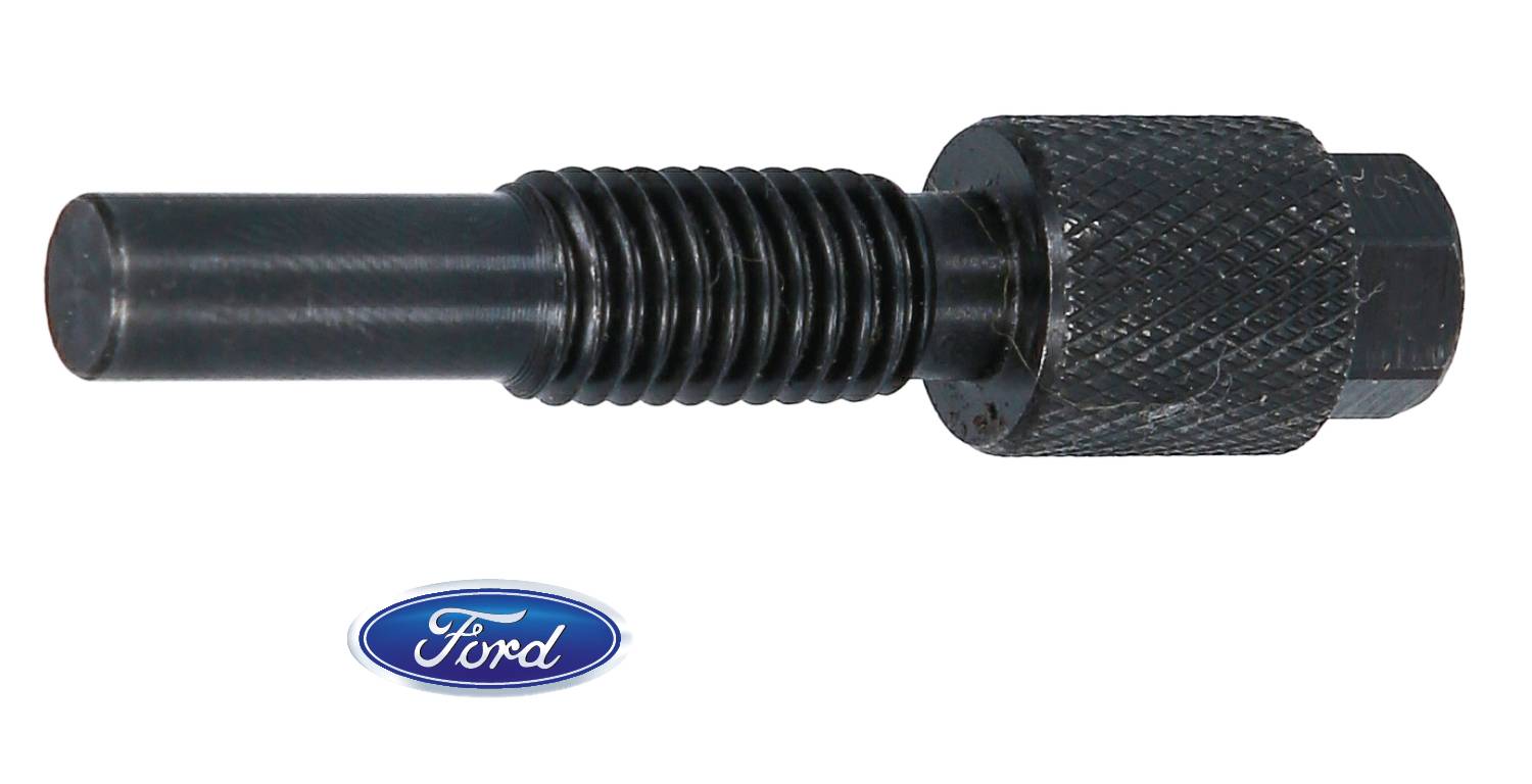 Czarny śrubowy sworzeń gwintowany z wygnieceniami na uchwycie. Pod spodem logo Ford.