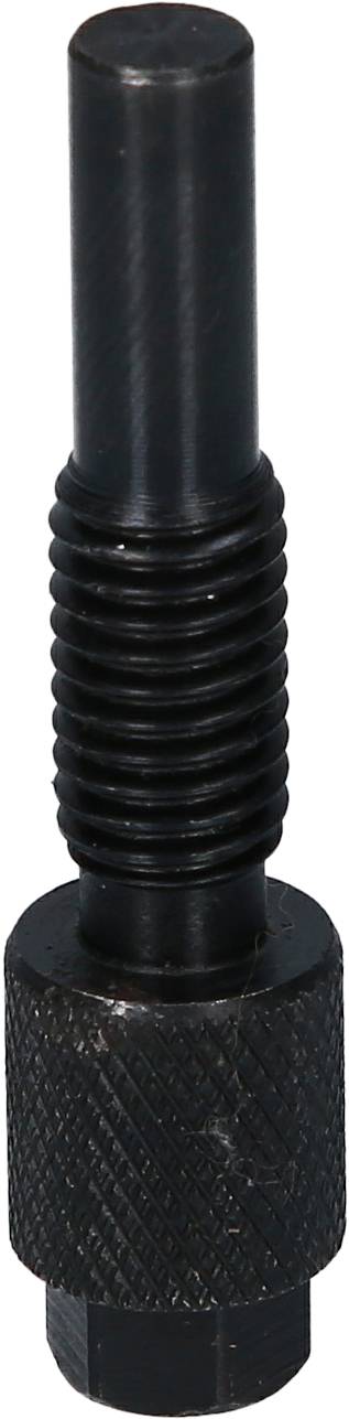 Czarny, cylindryczny sworzeń z nakrętką ryflowaną i gwintem, prawdopodobnie element mechaniczny lub łączący.