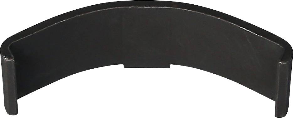 Czarne metalowe element, wygięty, z podwyższonymi krawędziami, prawdopodobnie część maszyny lub komponent do specjalnych zastosowań.