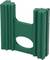 Zielony dystanser z tworzywa sztucznego, prostokątny z rowkami, w kształcie litery U, często stosowany w budownictwie do mocowania prętów zbrojeniowych.