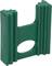 Zielony plastikowy klips w kształcie litery U z prążkowanymi bokami i owalnym otworem pośrodku.