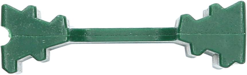 Zielona część z tworzywa sztucznego w kształcie elementu mechanicznego o symetrycznych końcach, przypominająca dwa przeciwstawne strzałki.