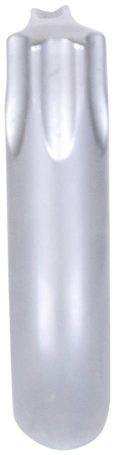 Srebrny cylinder gazowy, pionowy, o cylindrycznym kształcie i zaokrąglonym zakończeniu.