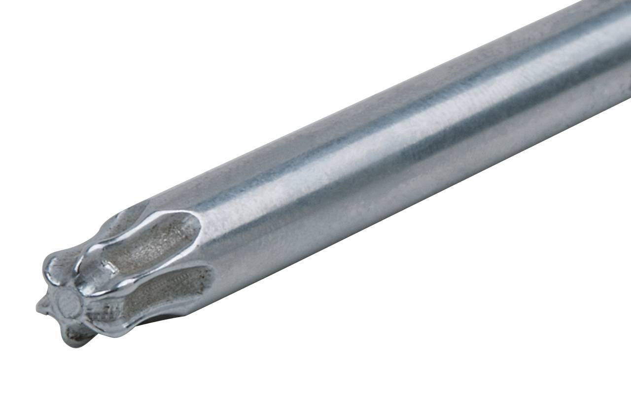 Srebrny metalowy wiertarz z wielozębną końcówką, odpowiedni do precyzyjnego wiercenia w twardych materiałach.