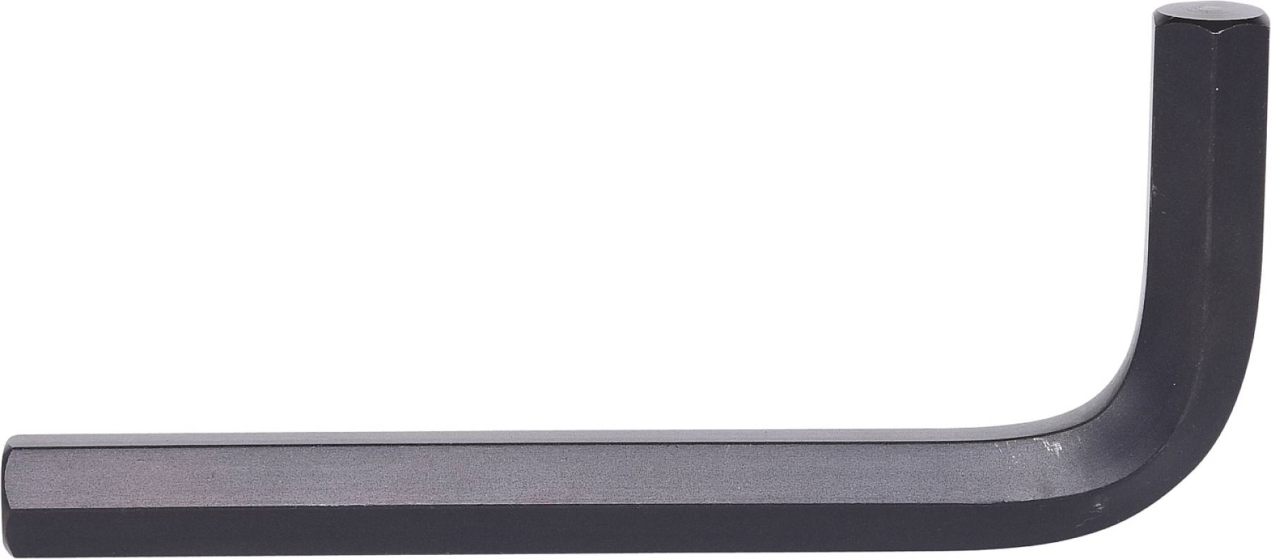 Pojedynczy czarny klucz imbusowy w kształcie litery L na białym tle.