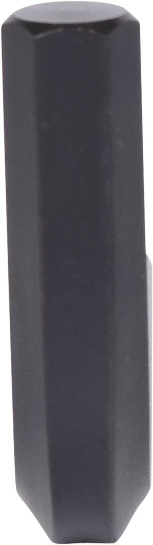 Czarny, sześciokątny graniastosłup o gładkiej powierzchni, ustawiony pionowo.