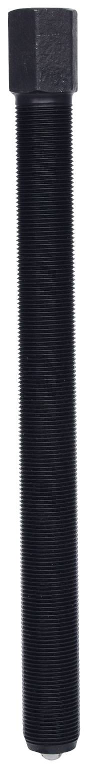 Długi czarny śrubowy trzpień, prawdopodobnie przeznaczony do zastosowań mechanicznych lub mocowań.