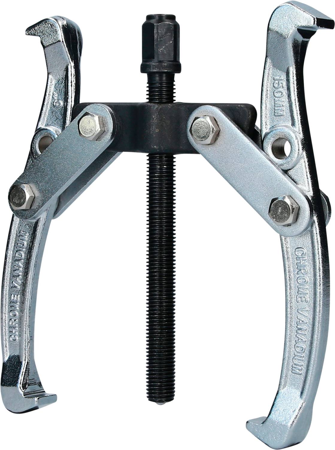 Dwuramienny ściągacz metalowy z regulowanymi ramionami i śrubą centralną, przeznaczony do zdejmowania łożysk i kół zębatych.