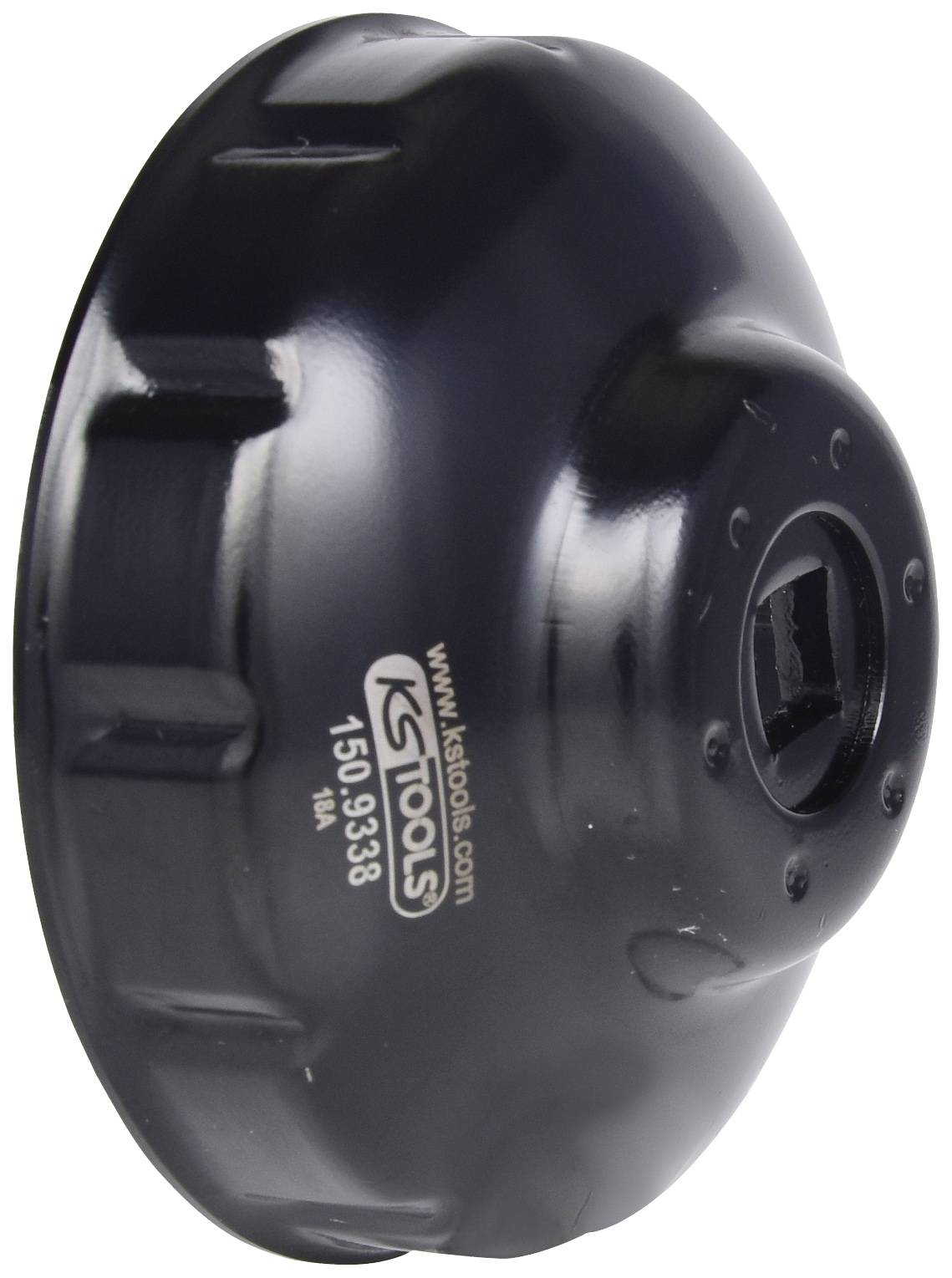 Klucz do filtrów oleju z logo KS-Tools, metalowy, czarny. Odpowiedni do demontażu filtrów oleju w pojazdach.