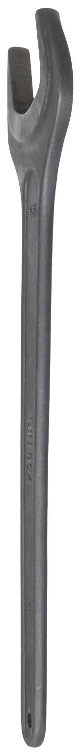 Duży, srebrny klucz nastawny z otwartym zakończeniem, przydatny do chwytania i obracania nakrętek oraz śrub.