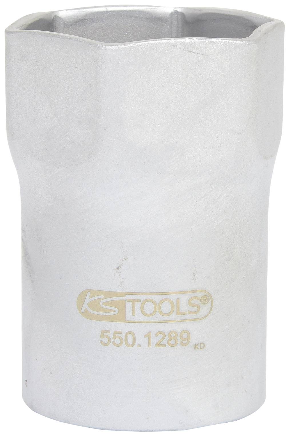 Duży klucz nasadowy metalowy z napisem 'KS TOOLS 550.1289 KD'. Używany do dokręcania śrub.