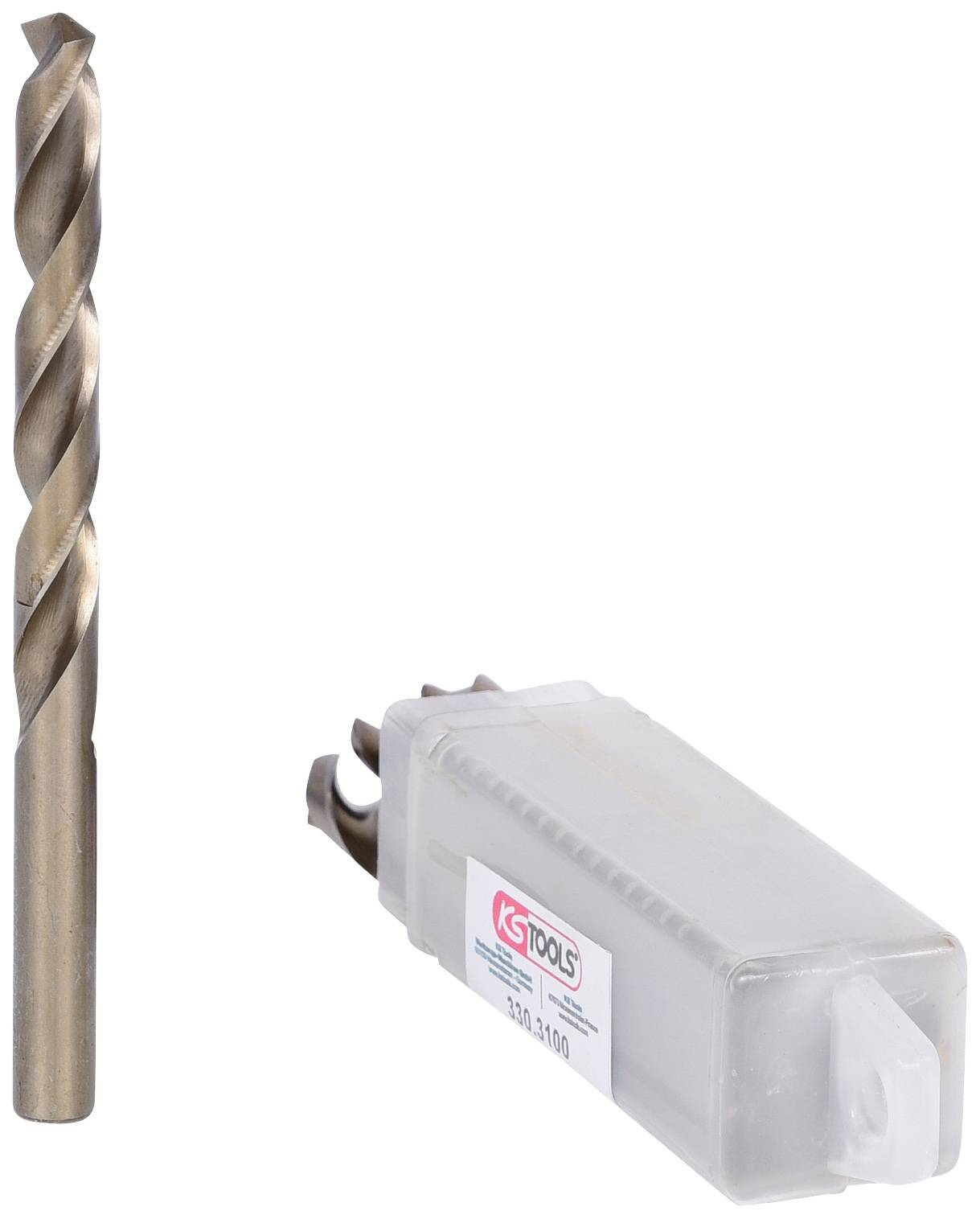 "Wiertło metalowe" obok opakowania z tworzywa sztucznego z napisem "KS Tools".