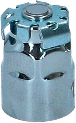 Metalowy zamek śrubowy z karbowaną nakładką i cylindrycznym korpusem, typowy dla zastosowań przemysłowych.