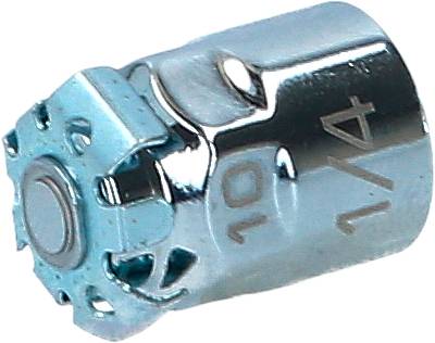 Metalowy klips zabezpieczający, srebrzysto-błyszczący, z wytłoczonymi napisami '10' i '1/4'.