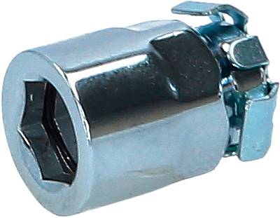 Metalowy złącznik zaciskowy z sześciokątnym otworem mocującym, błyszczący, przeznaczony do przewodów elektrycznych, zapewniający pewne i bezpieczne połączenie.