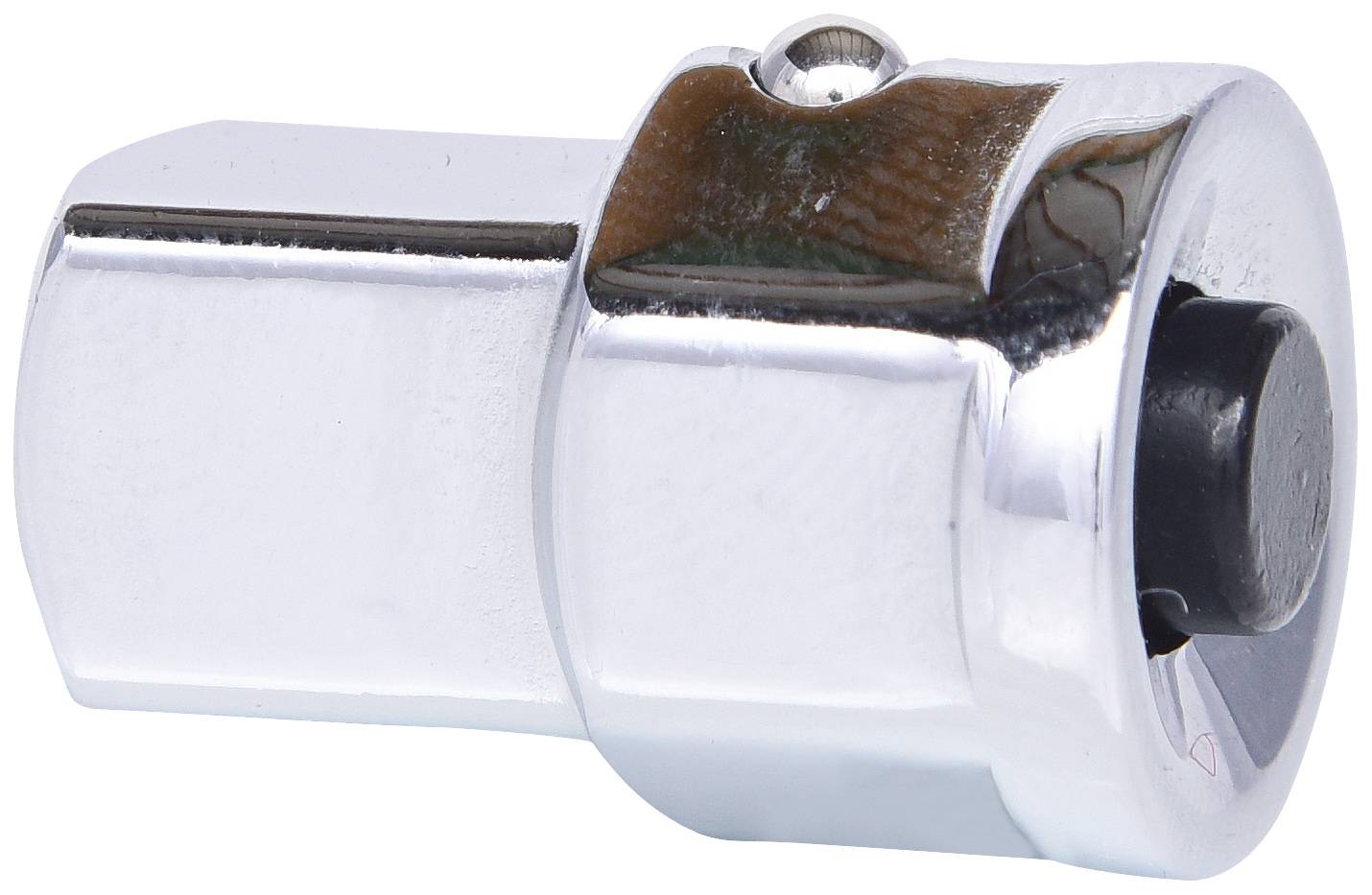 Chromowana nakrętka zabezpieczająca przed kradzieżą, używana do zabezpieczania kół samochodowych.