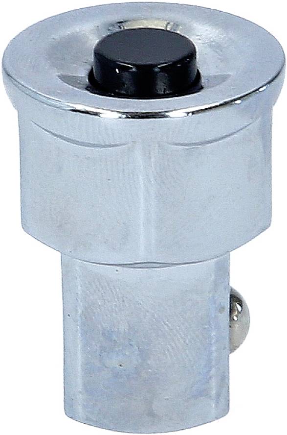 Metalowy sworzeń z czarnym guzkiem na górze, w kształcie cylindra. Często stosowany jako sworzeń blokujący w zastosowaniach mechanicznych.