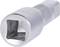 Metalowy adapter klucza nasadowego z kwadratowym mocowaniem i prążkowanym uchwytem, przeznaczony do użycia z grzechotką.