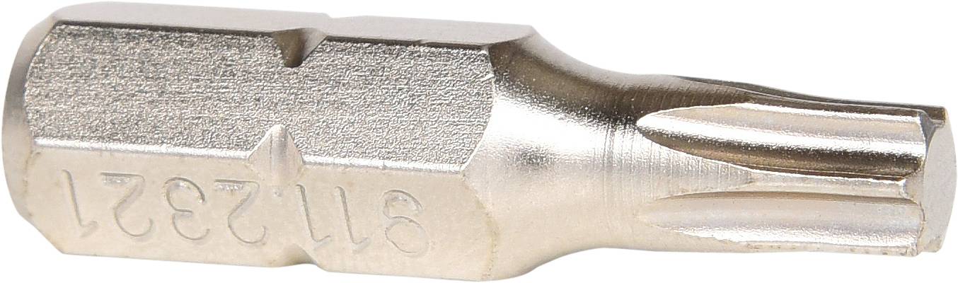 Srebrny adapter do wkrętaka z sześciokątną podstawą i gwiazdkową końcówką, przeznaczony do śrub Torx.