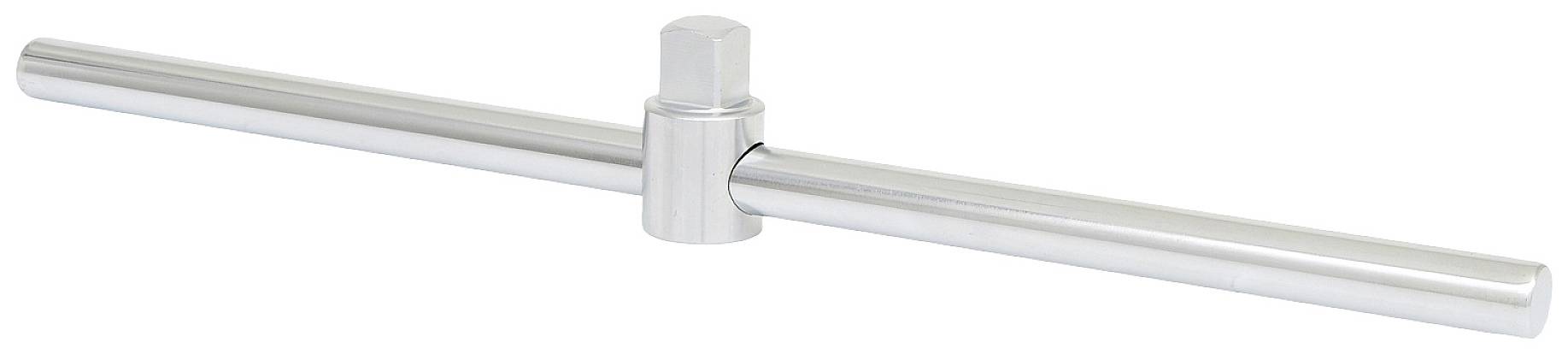 Metalowy klucz T w kolorze srebrnym, ułożony w pozycji poziomej.