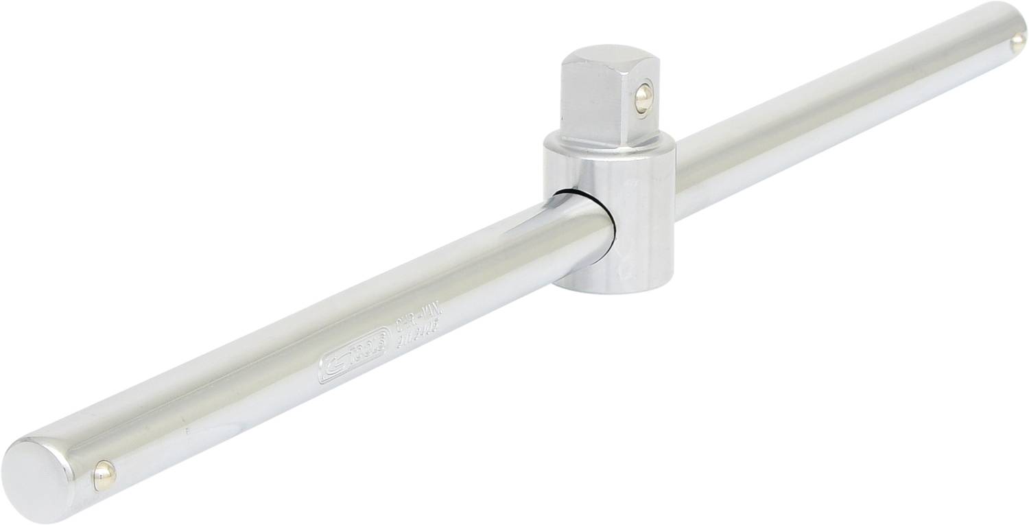 Metalowy klucz z uchwytem T do użytku narzędziowego, przedstawiający cylindryczne przedłużenie z kwadratowym gniazdem pośrodku.