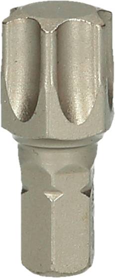 Srebrny bit wkrętarski z sześciokątnym uchwytem i gwiazdkową końcówką, przeznaczony do specjalnych śrub i precyzyjnych prac.