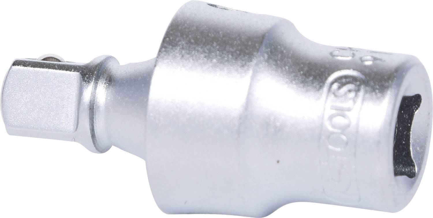 Srebrny adapter nasadki, przeznaczony do użycia z kluczem dynamometrycznym, umożliwia łączenie różnych rodzajów nasadek.