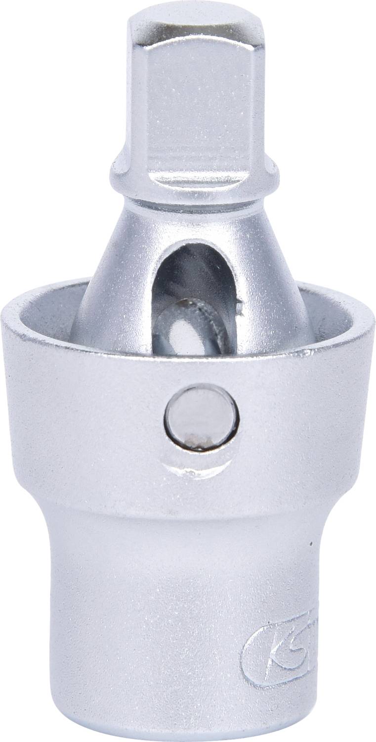 Srebrna nasadka przegubowa do narzędzi z grzechotką, umożliwiająca elastyczne obracanie. Idealna do trudno dostępnych miejsc.