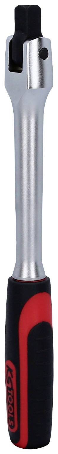 Grzechotka z czarnym uchwytem i czerwonym akcentem. Narzędzie stosowane do wywierania momentu obrotowego w mechanice.