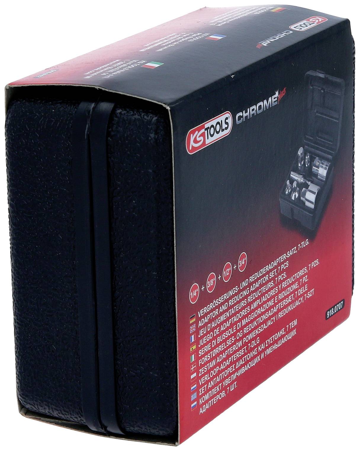 Zestaw narzędzi 'KS Tools' w czarnej torbie z zapięciem na rzep. Prezentuje otwartą skrzynkę narzędziową z różnymi narzędziami.