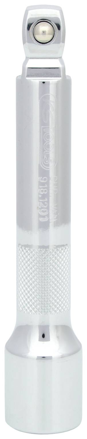 Srebrna latarka z prążkowanym uchwytem i soczewką ze zmiennym ogniskowaniem na czubku.