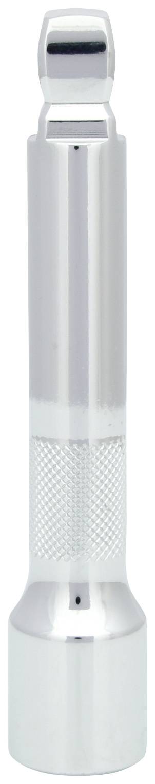 Metalowa latarka w kolorze srebrnym, z rowkowaną powierzchnią dla lepszego chwytu.