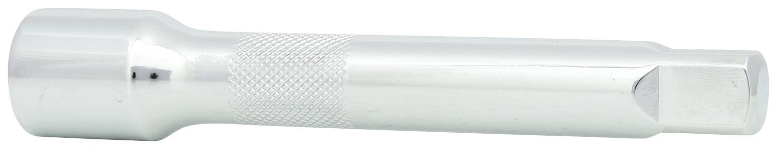 Metalowy przedłużacz do klucza nasadowego z żebrowanym uchwytem dla lepszego chwytu, służący do wydłużenia nasadek.