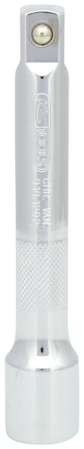 Metalowy pręt przedłużający z rowkowanym uchwytem, błyszczącym wykończeniem i kwadratową głowicą, stosowany w zakresie narzędzi ręcznych.