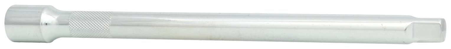 Srebrzysto-metalowy cylindryczny pręt zażłobionym odcinkiem na jednym końcu, prawdopodobnie narzędzie lub element części.