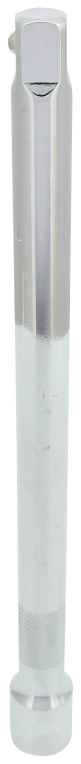 Srebrny metalowy pręt, cylindryczny i podłużny, prawdopodobnie o przeznaczeniu technicznym.