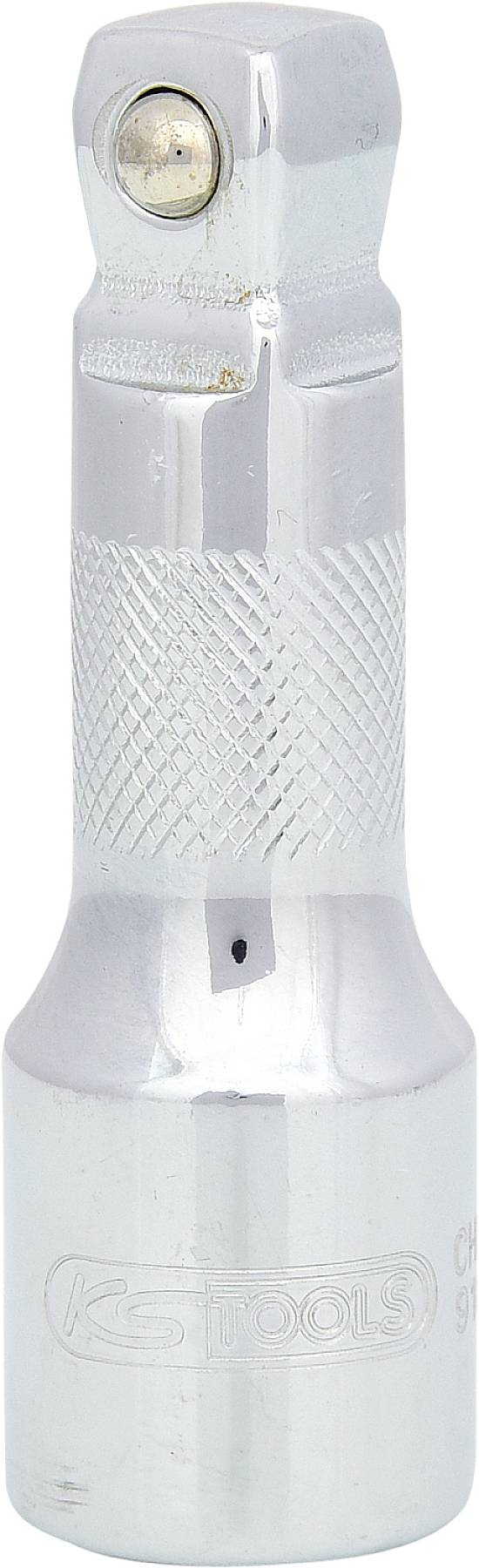 Srebrne narzędzie, prawdopodobnie przedłużka do nasadek, z rowkowanym uchwytem dla lepszego trzymania.