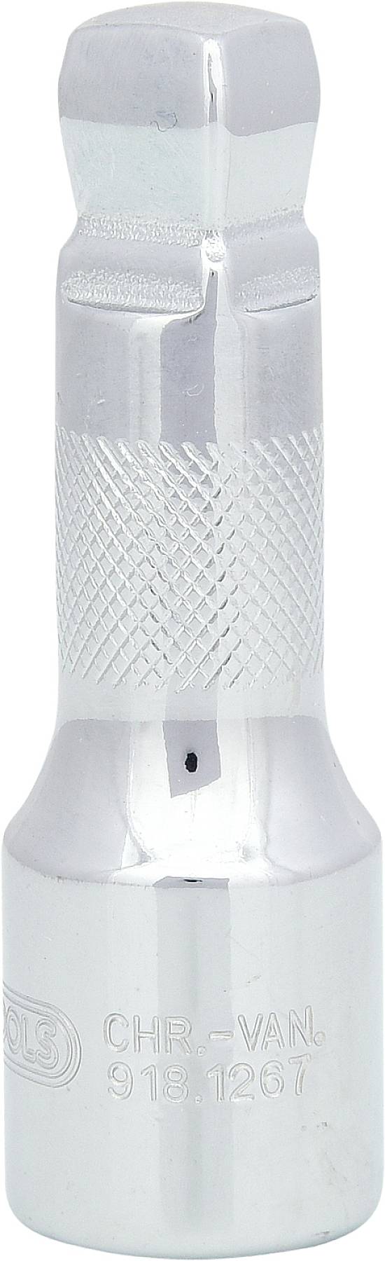 Lśniący przedłużacz wykonany ze stopu chrom-wanad do narzędzi, o kształcie cylindrycznym, z ryflowanym uchwytem zapewniającym lepsze trzymanie.