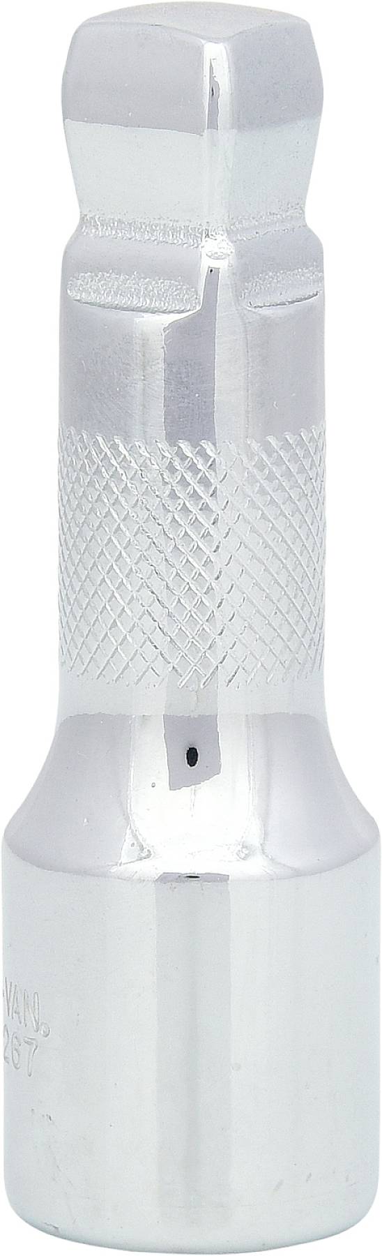 Chromowany adapter metalowy o kształcie cylindrycznym z nakręcanym uchwytem zapewnia pewny chwyt podczas ręcznego używania narzędzi.